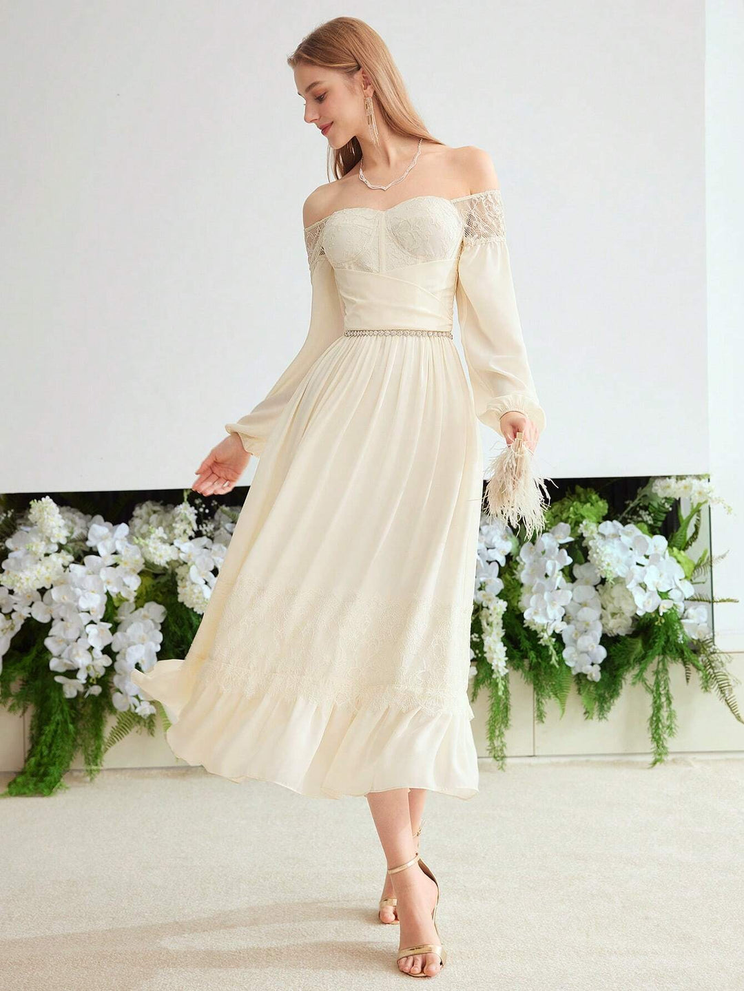 Rochie maxi SHEIN, crem