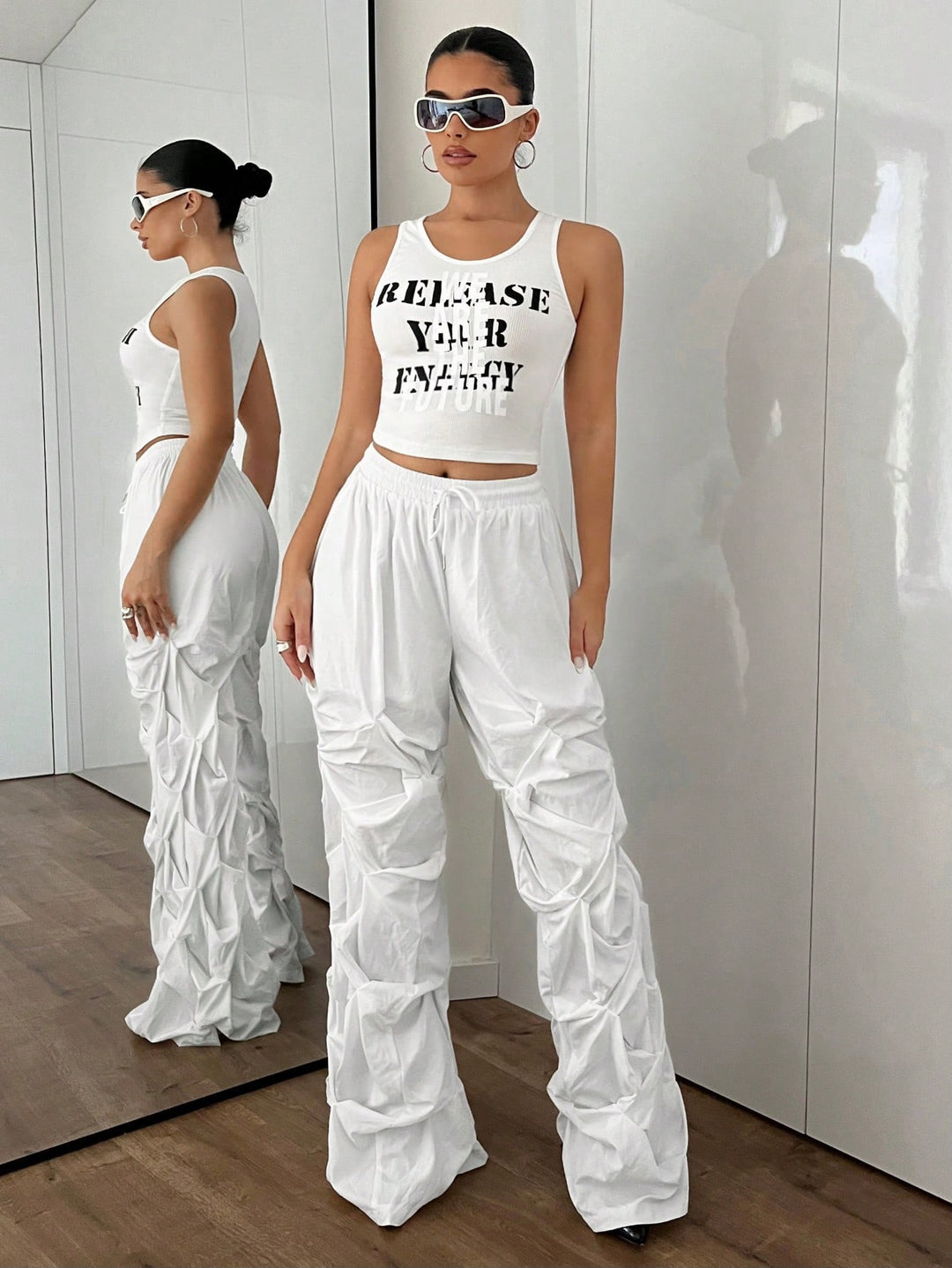 Pantaloni SHEIN, alb