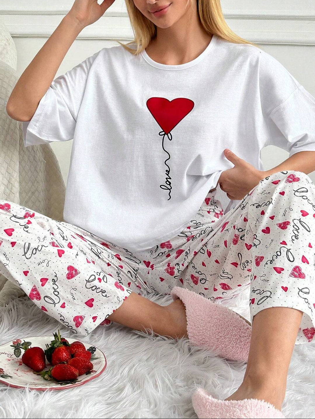 Compleu pijamale Shein, alb