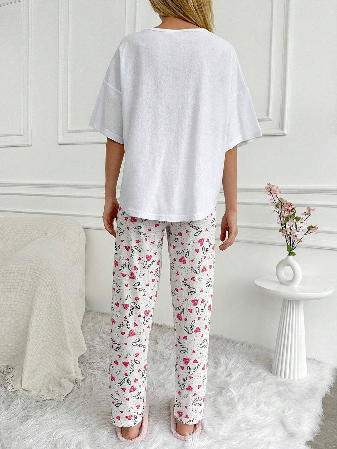 Compleu pijamale Shein, alb