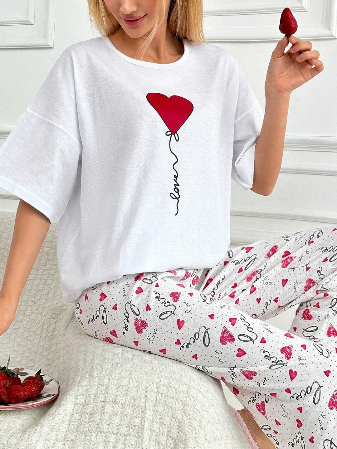 Compleu pijamale Shein, alb
