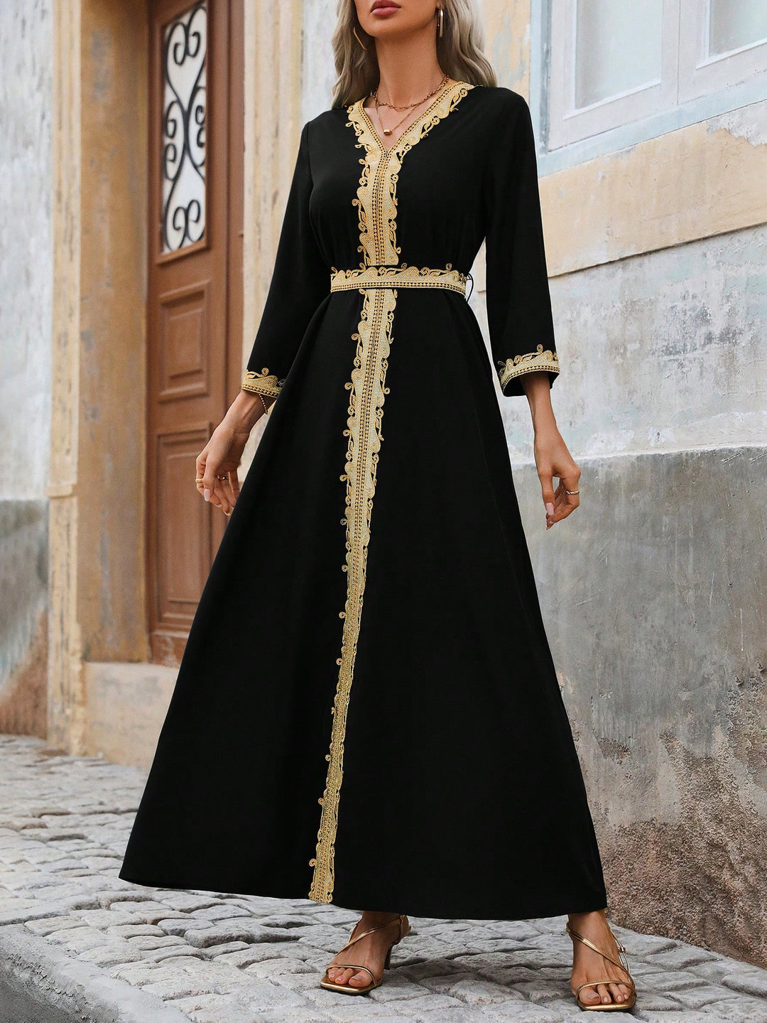 Set caftan și jalabiya SHEIN, negru
