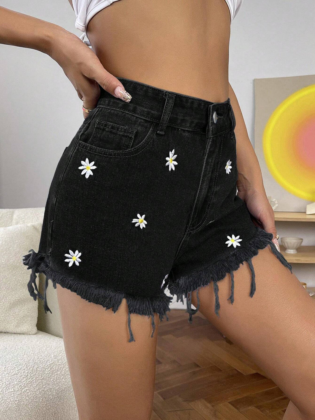 Pantaloni scurți de blugi SHEIN, negru