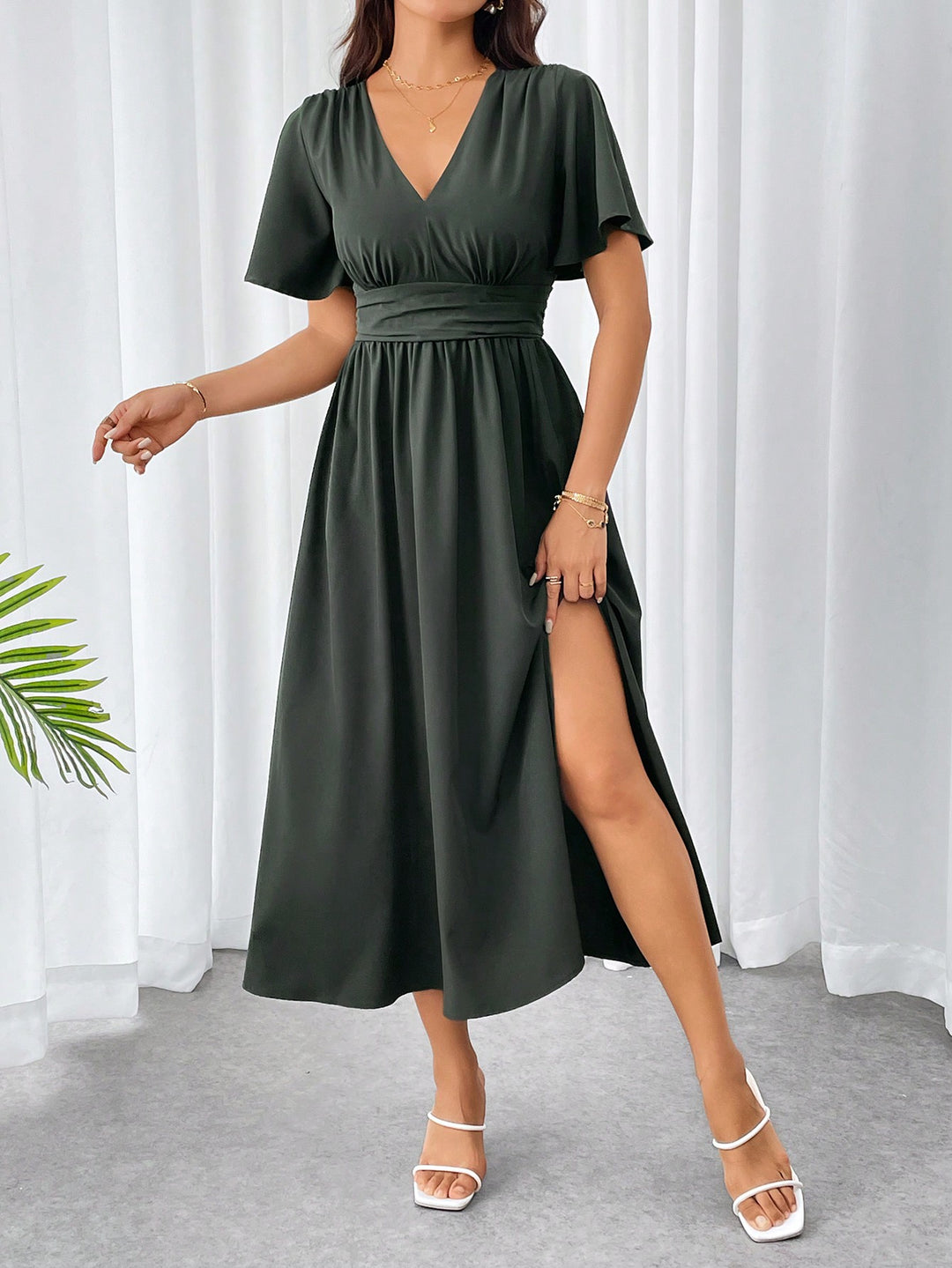 Rochie midi SHEIN, kaki