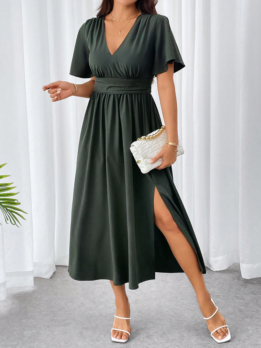 Rochie midi SHEIN, kaki