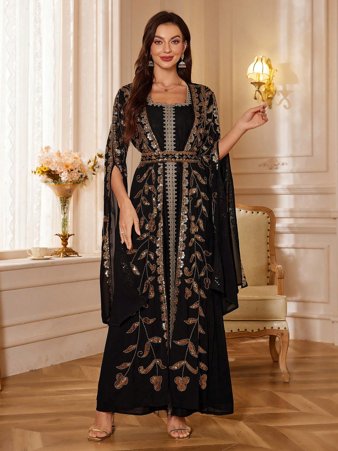 Set caftan și jalabiya SHEIN, negru