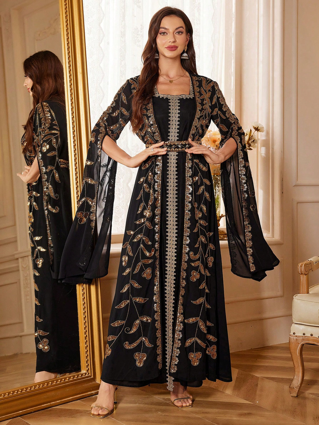 Set caftan și jalabiya SHEIN, negru
