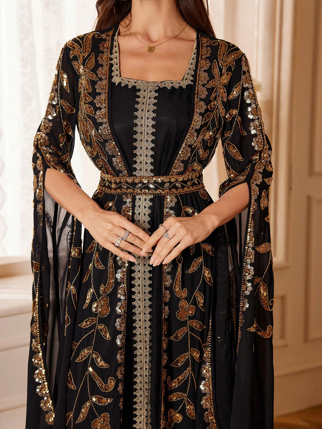 Set caftan și jalabiya SHEIN, negru