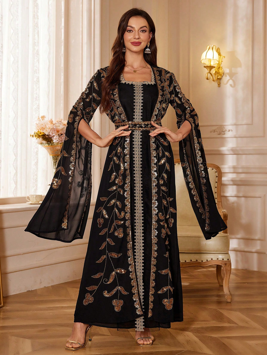 Set caftan și jalabiya SHEIN, negru