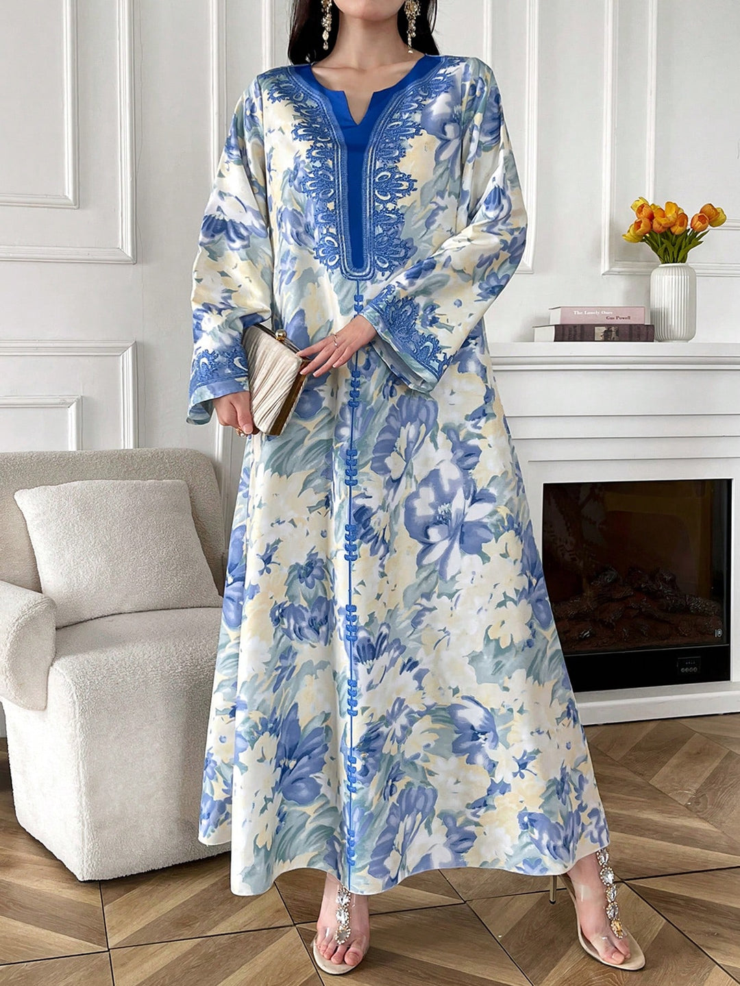 Set caftan și jalabiya SHEIN, albastru
