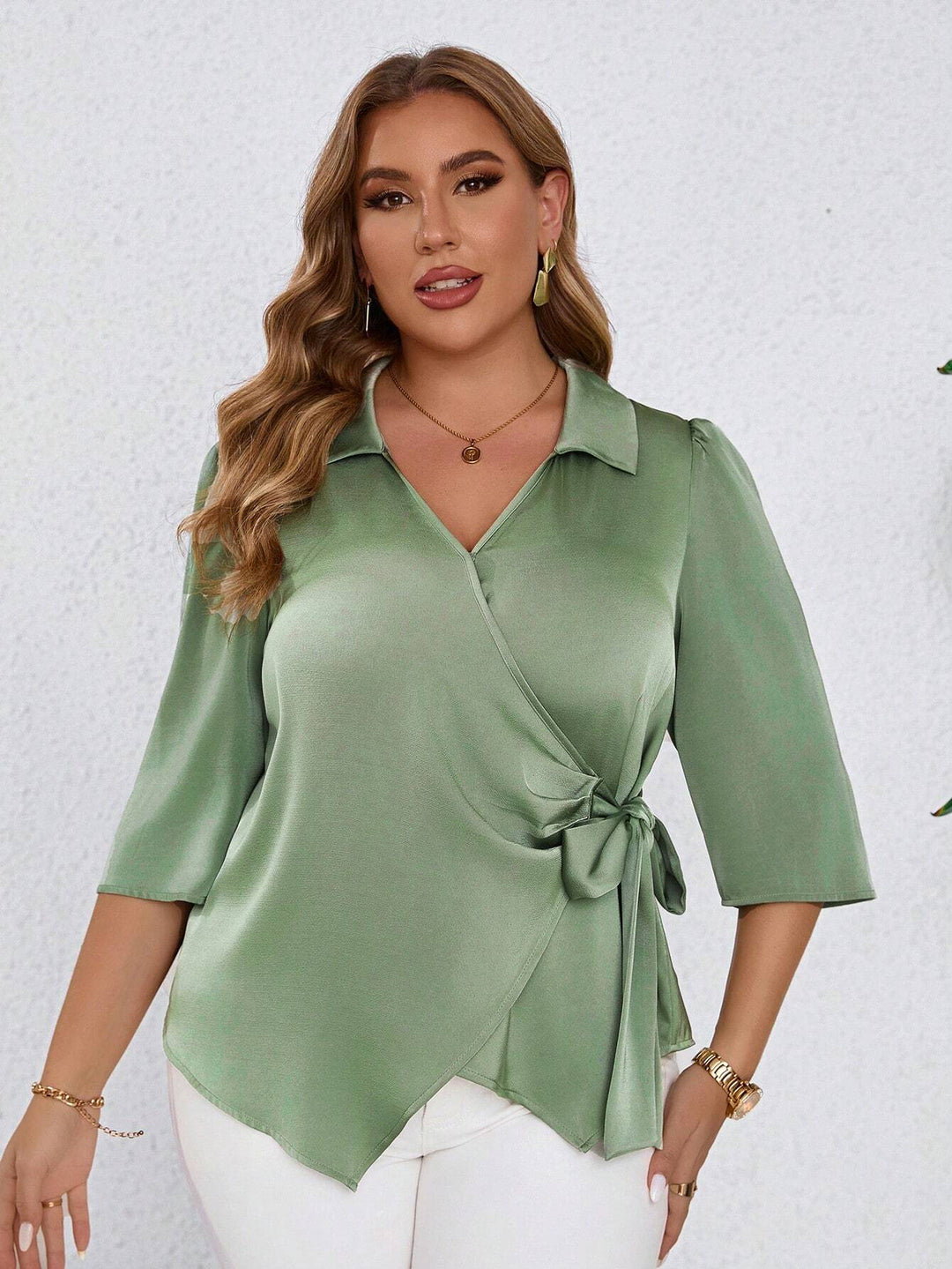 Cămașă cu mânecă scurtă SHEIN, verde