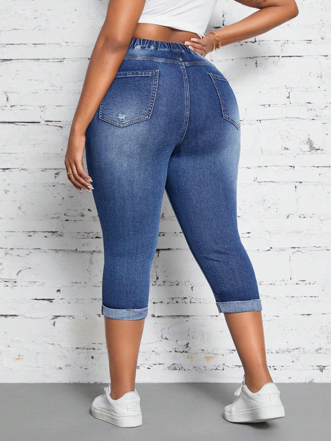 Jeans 3/4 Shein Curve+, albastru
