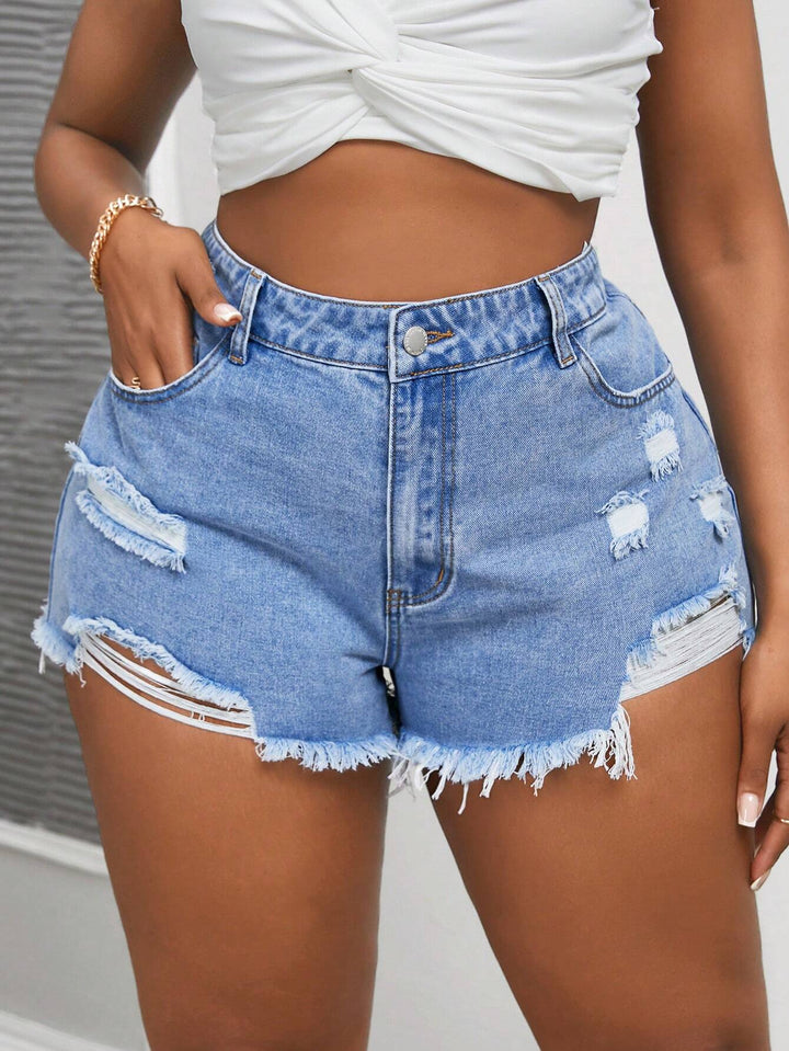 Pantaloni scurți de blugi Shein Curve+, albastru