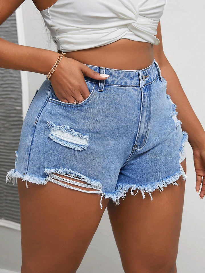 Pantaloni scurți de blugi Shein Curve+, albastru