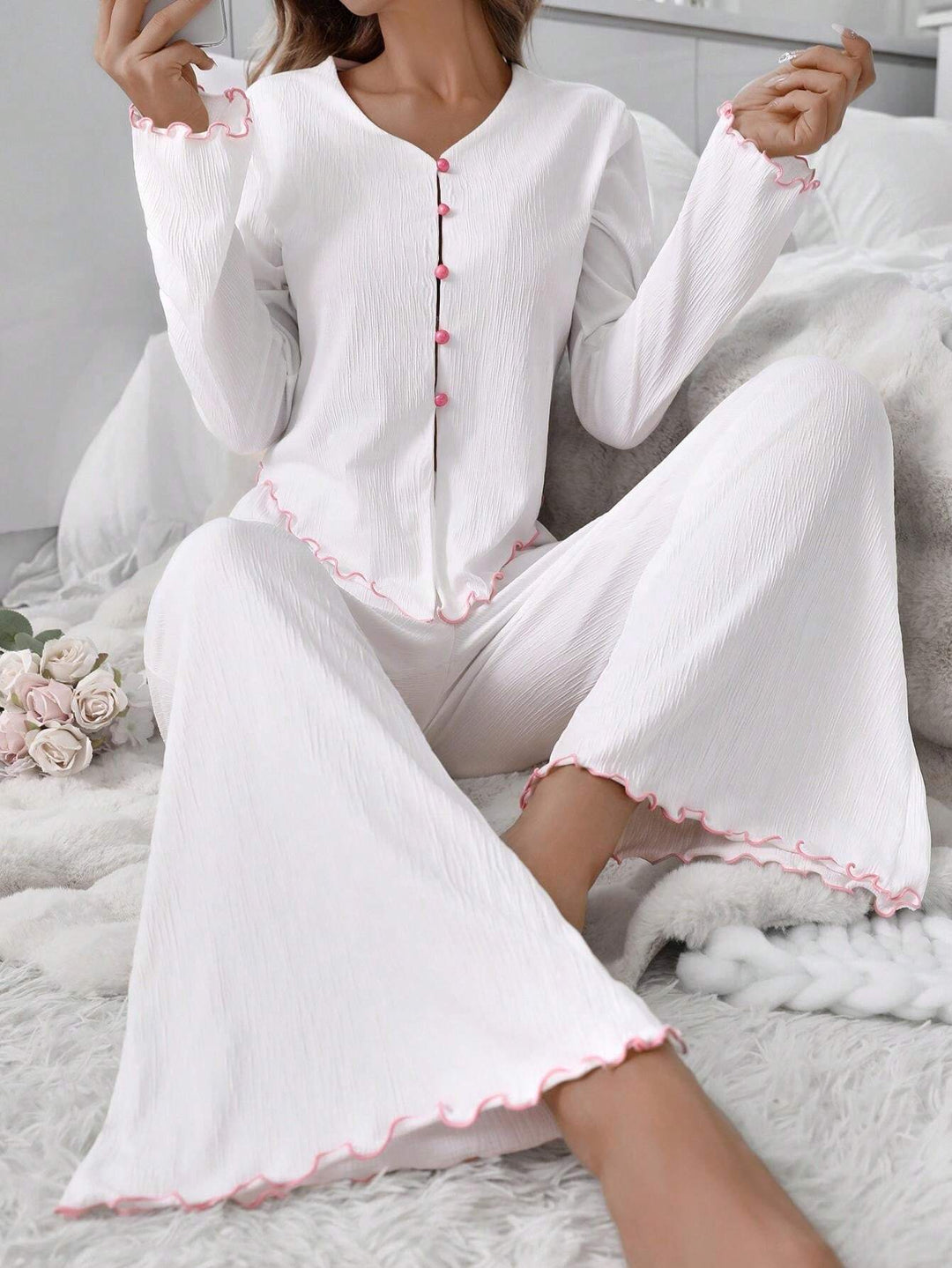 Compleu pijamale SHEIN, alb