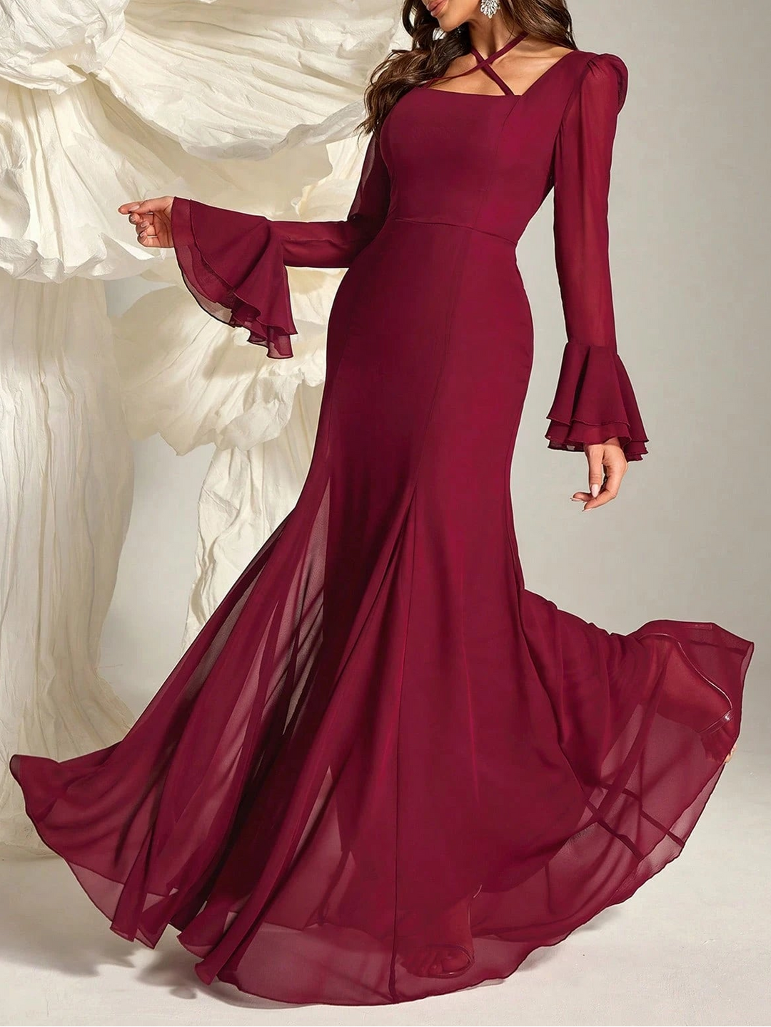 SHEIN maxi ruha, bordó