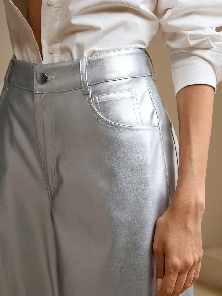 Pantaloni SHEIN, argintiu