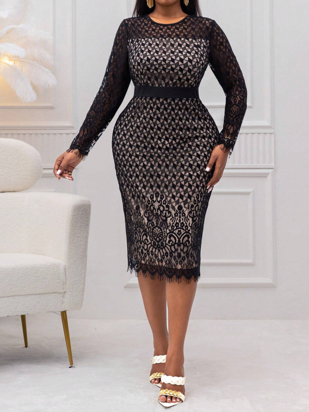 Rochie midi Shein Curve+, negru