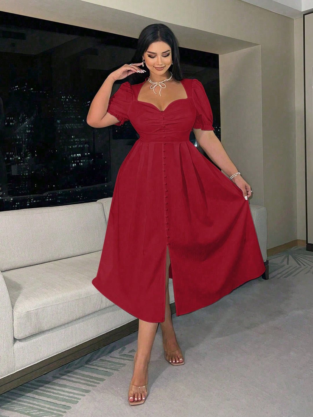SHEIN midi ruha, piros