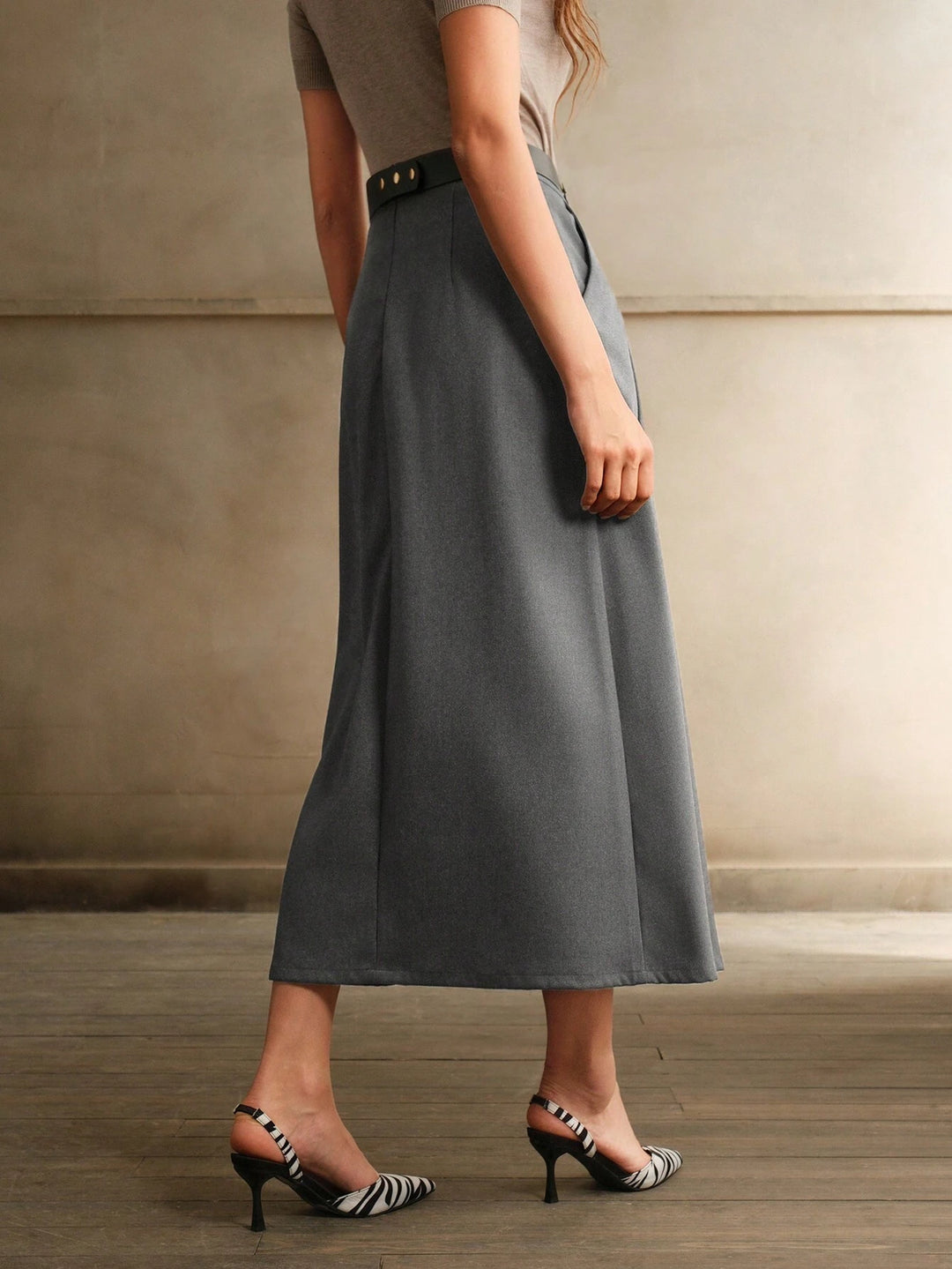 Fustă midi Anewsta by Shein, gri