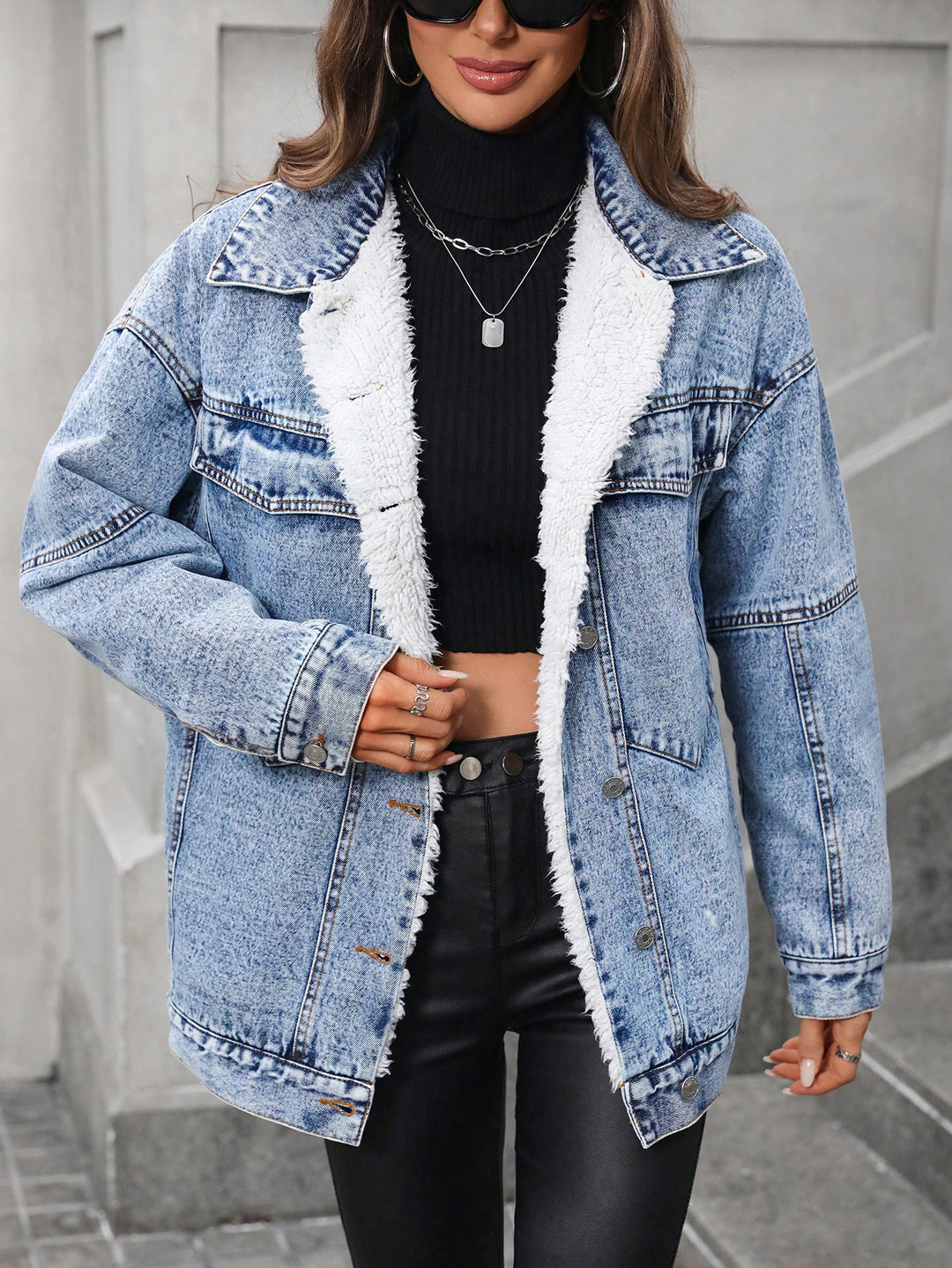 Jachetă denim SHEIN, albastru