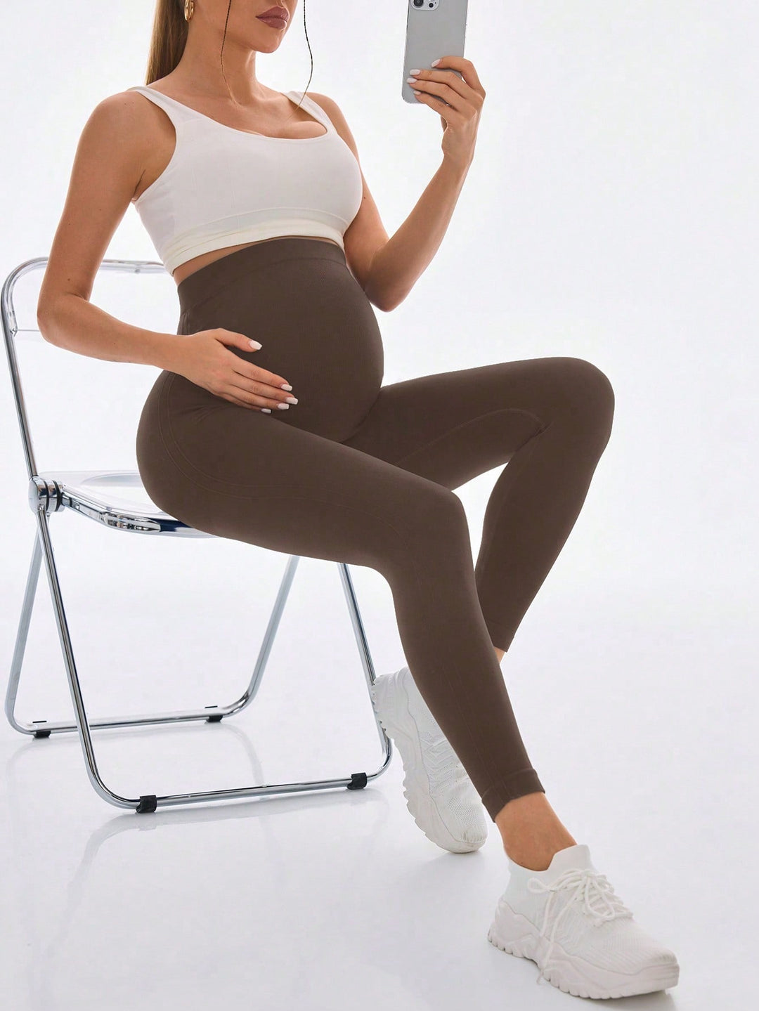 Pantaloni de maternitate croi skinny SHEIN, maro