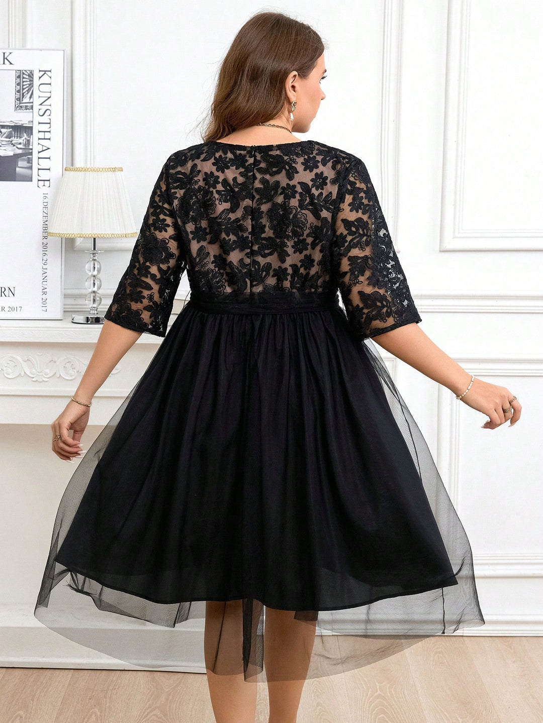 Shein Curve+ midi ruha, fekete