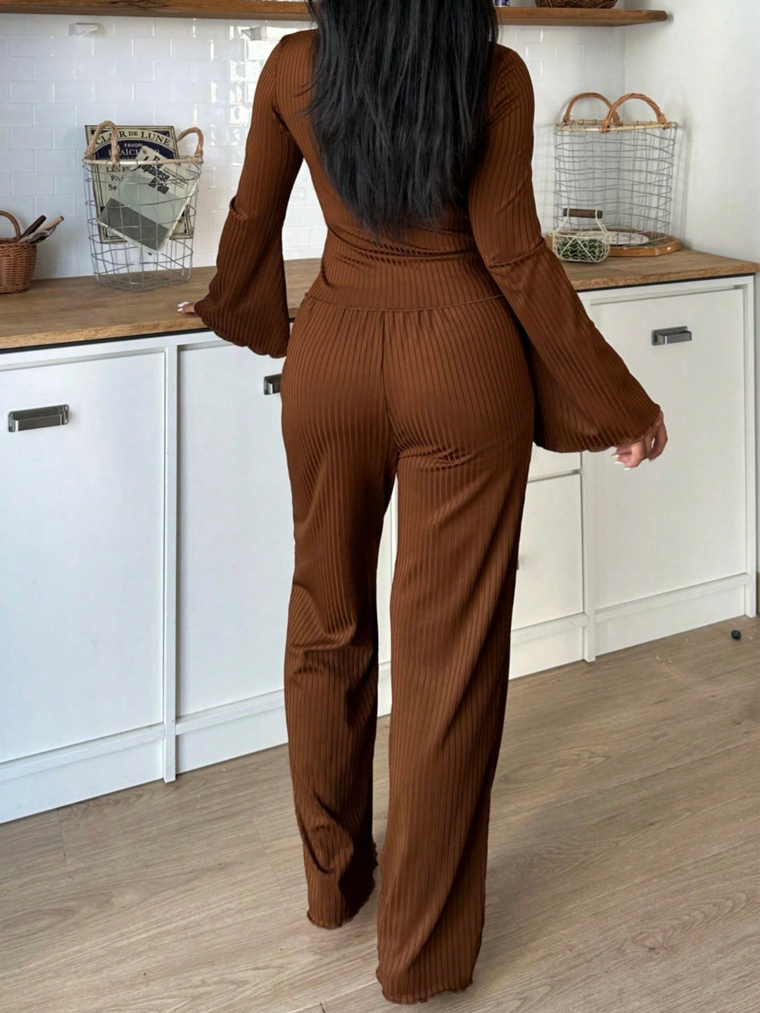 Compleu pijamale SHEIN, maro