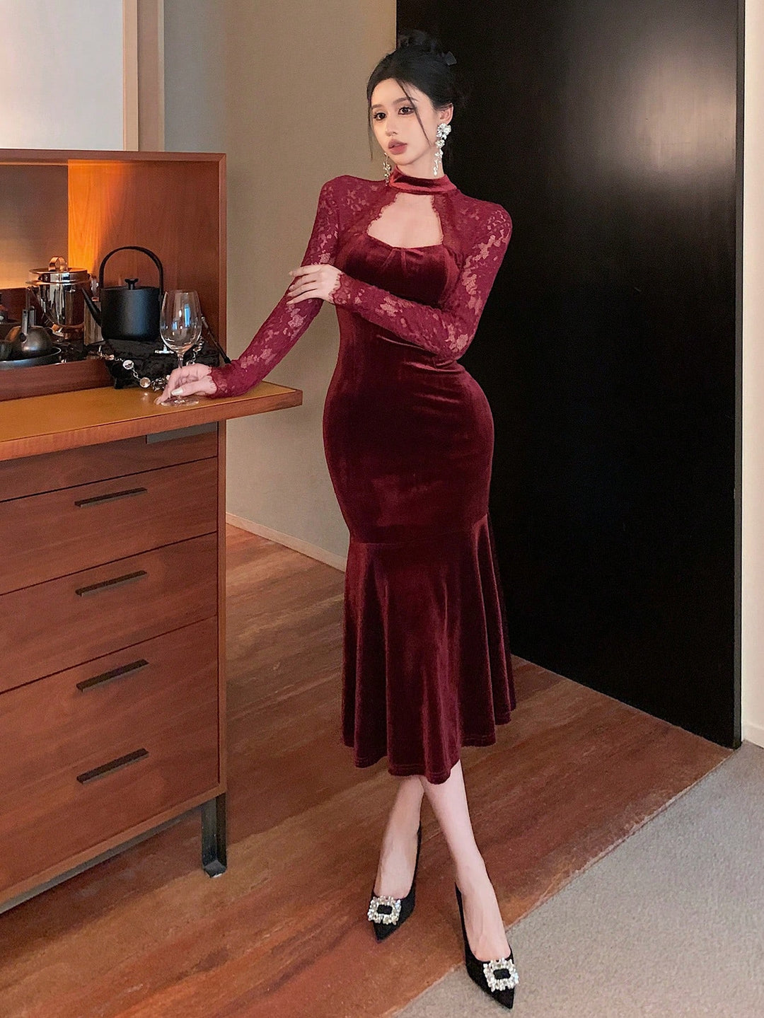 Rochie midi SHEIN, vișiniu