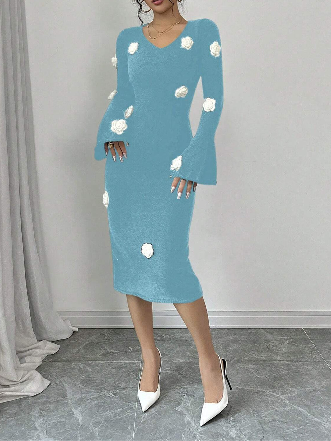 SHEIN midi ruha, kék
