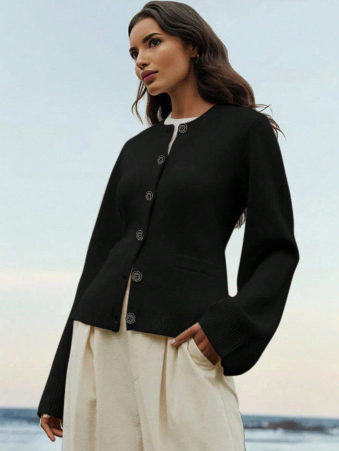 Pulover cu nasturi SHEIN, negru