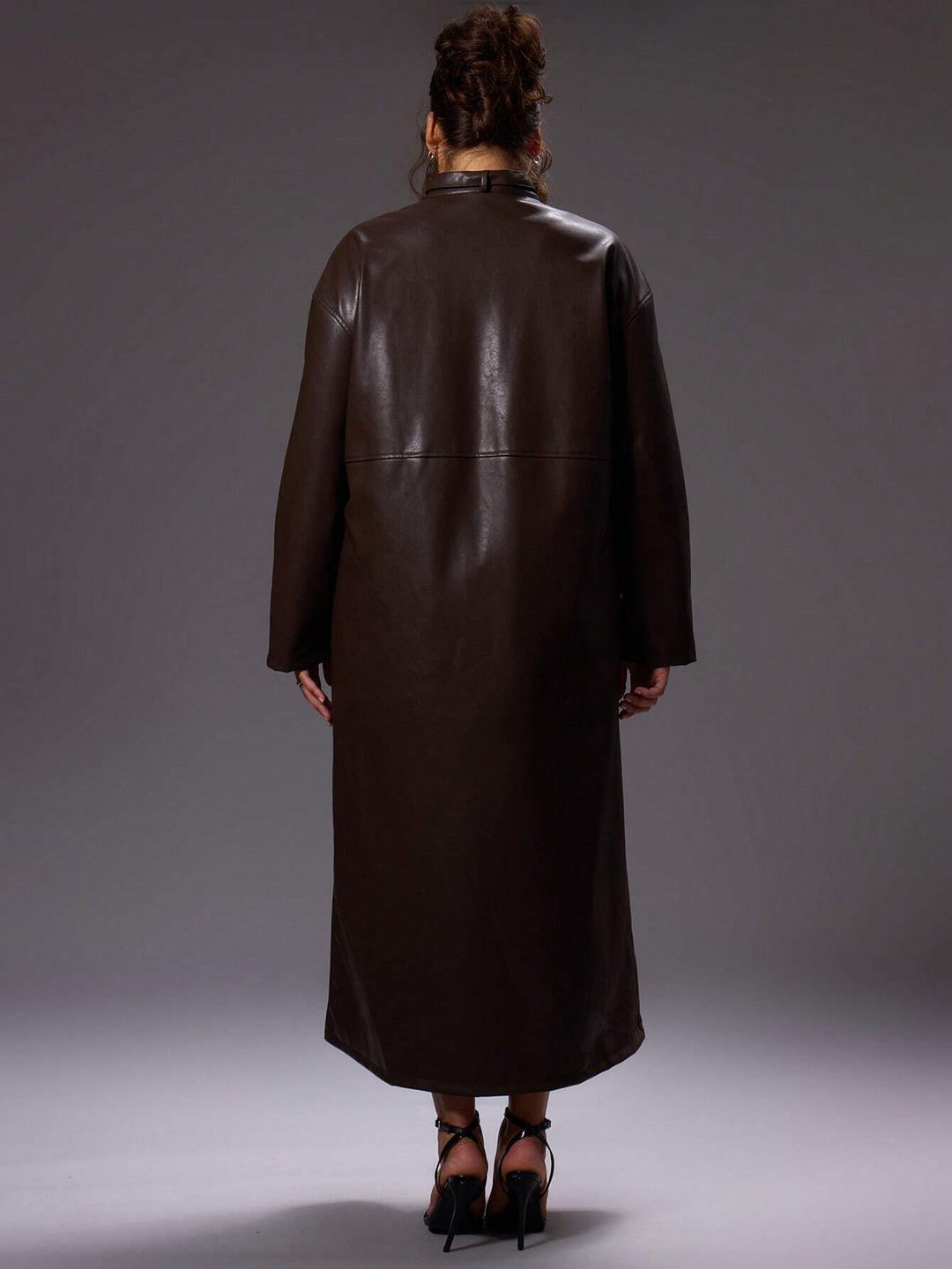 Trench imitație piele SHEIN, maro