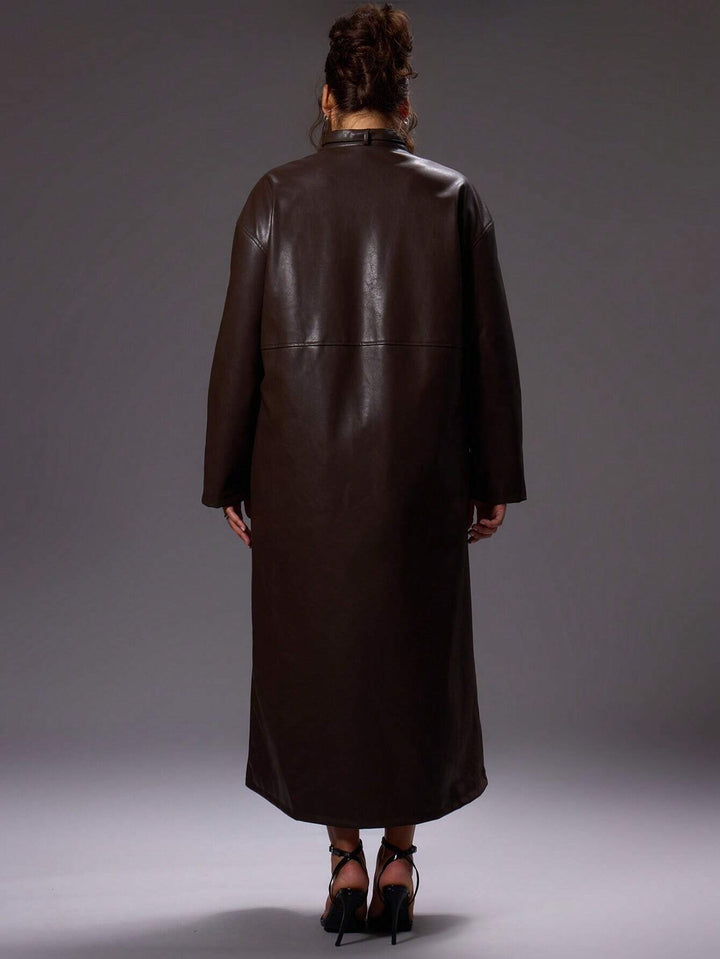 Trench imitație piele SHEIN, maro