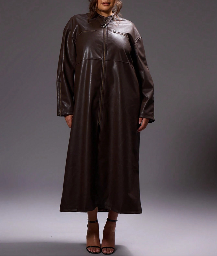 Trench imitație piele SHEIN, maro