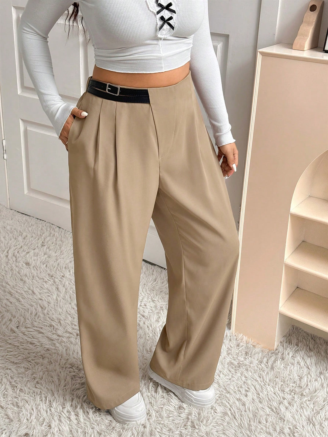 Pantalon de costum SHEIN, maro