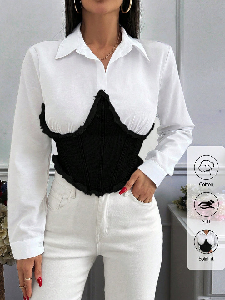 Cămașă denim SHEIN, negru