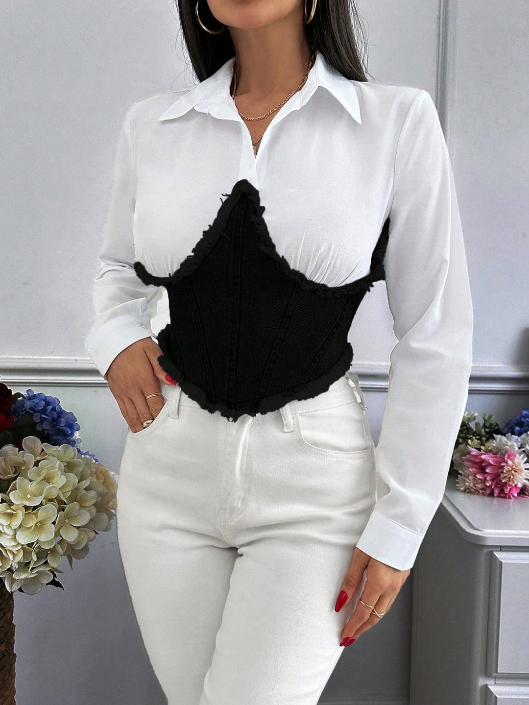 Cămașă denim SHEIN, negru