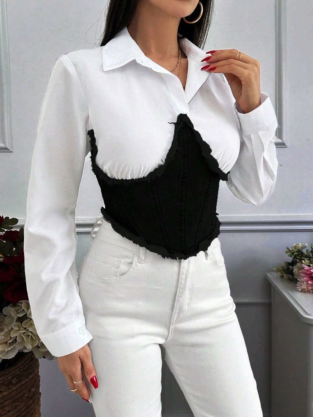 Cămașă denim SHEIN, negru