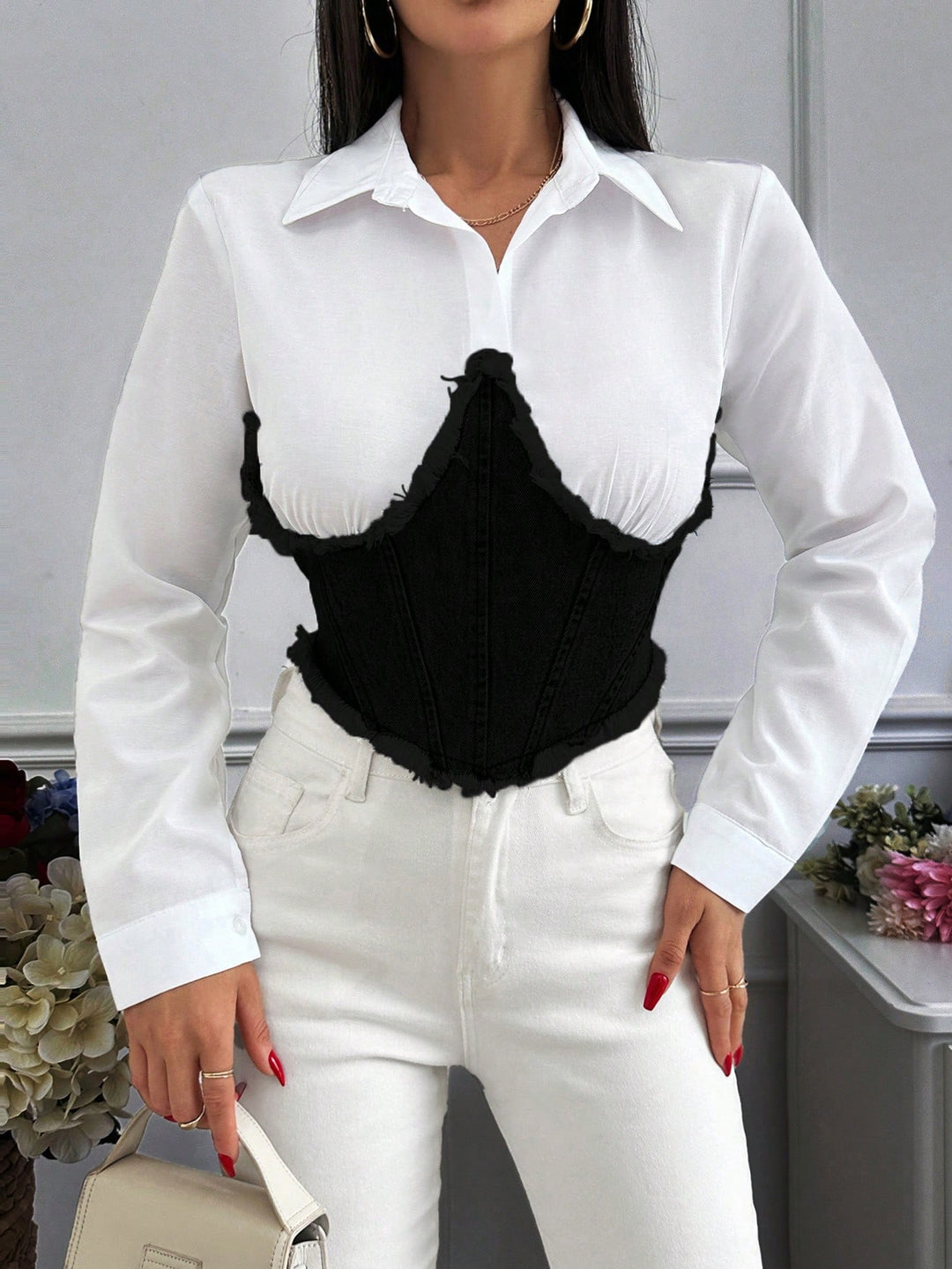 Cămașă denim SHEIN, negru