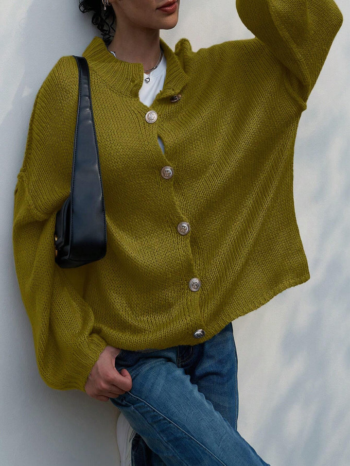Pulover cu nasturi SHEIN, verde