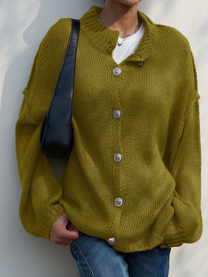 Pulover cu nasturi SHEIN, verde