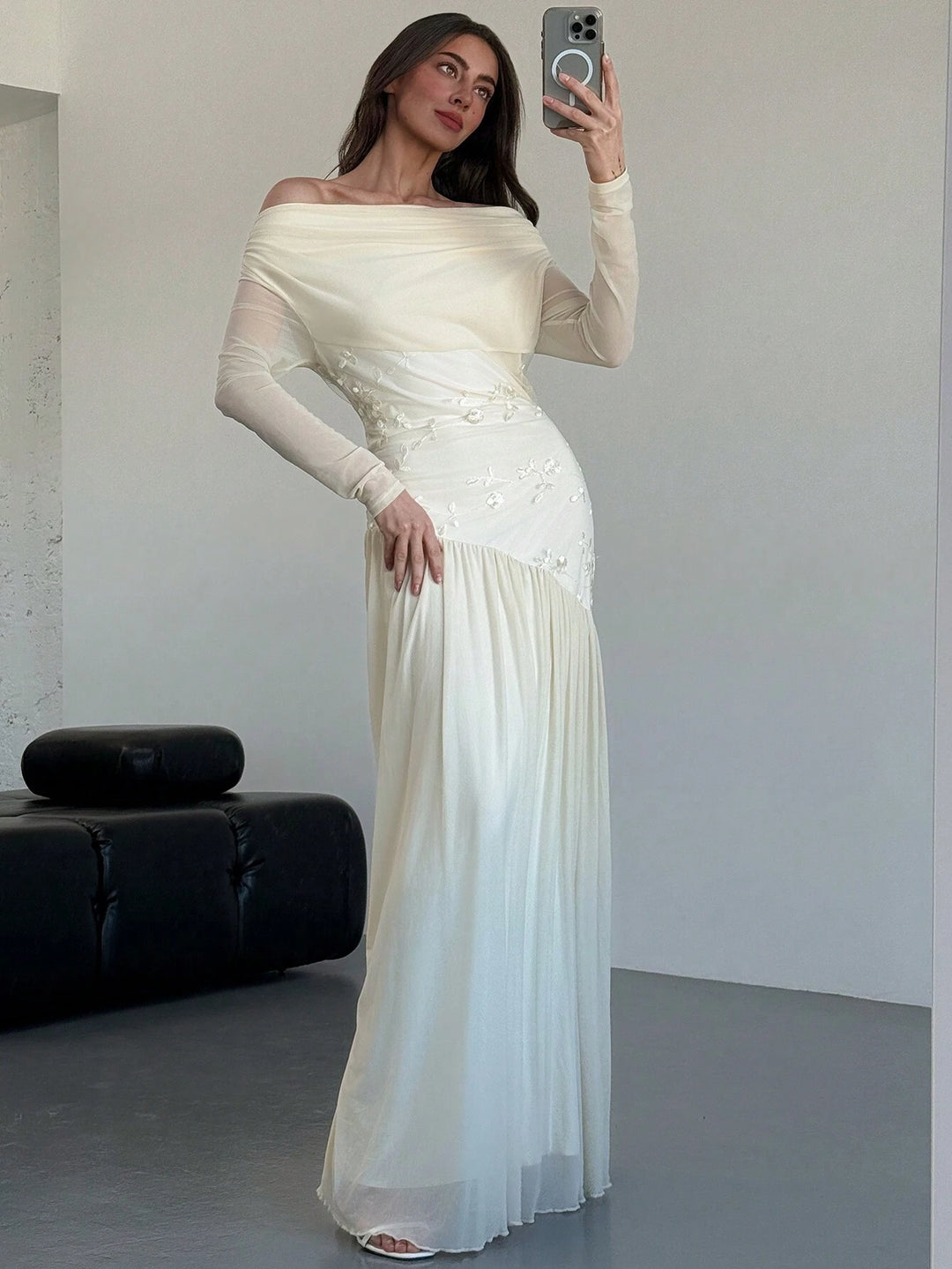 Rochie maxi SHEIN, crem