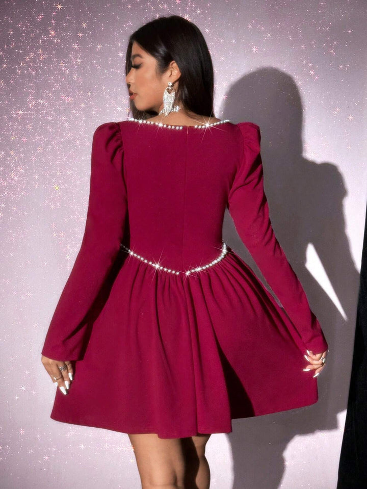 Shein Curve+ miniruha, bordó