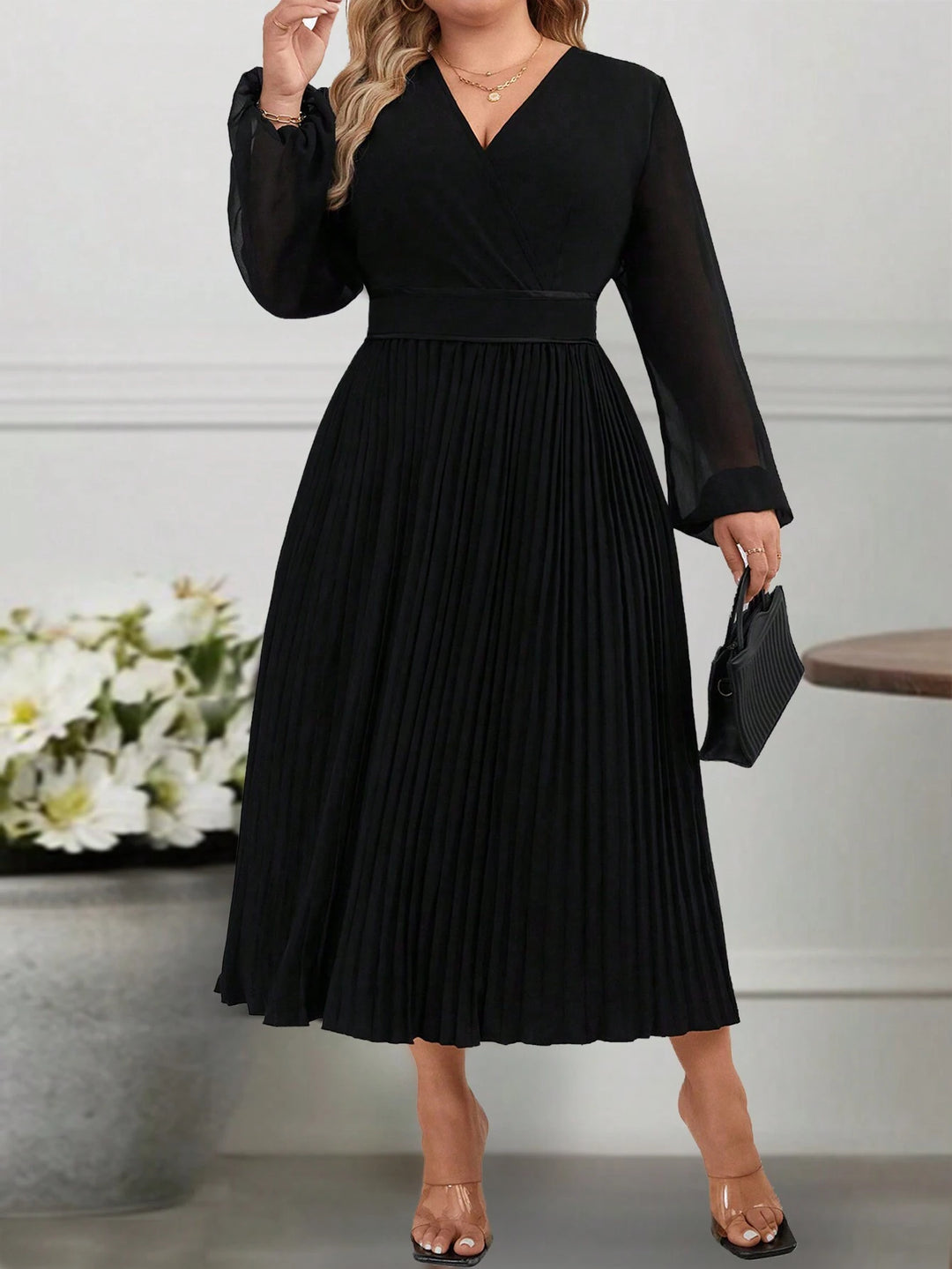 Shein Curve+ maxi ruha, fekete