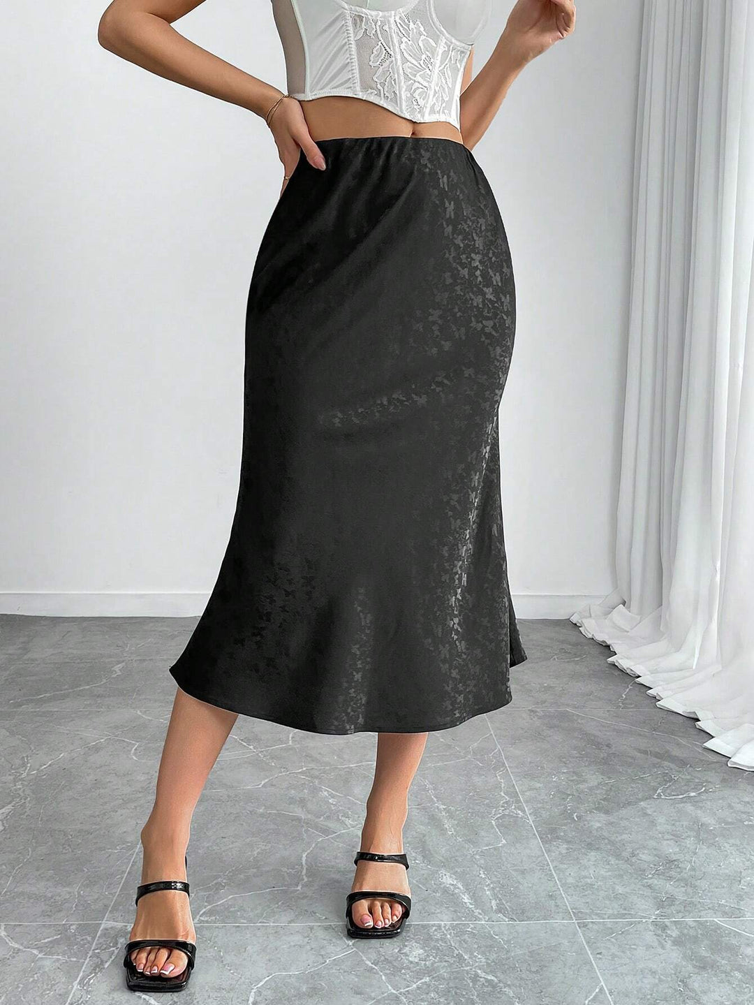 SHEIN midiszoknya, fekete