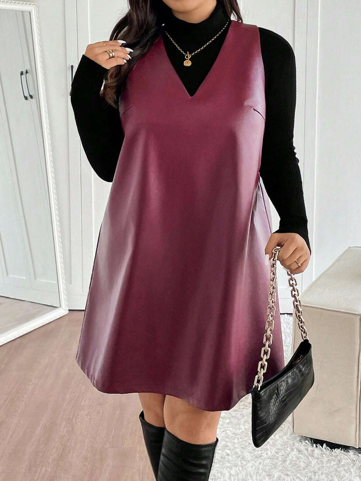 Rochie imitație de piele Shein Curve+, vișiniu