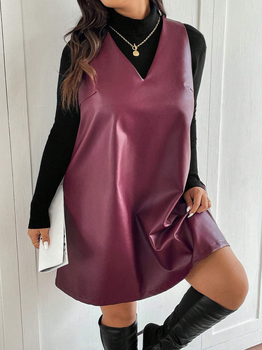 Rochie imitație de piele Shein Curve+, vișiniu