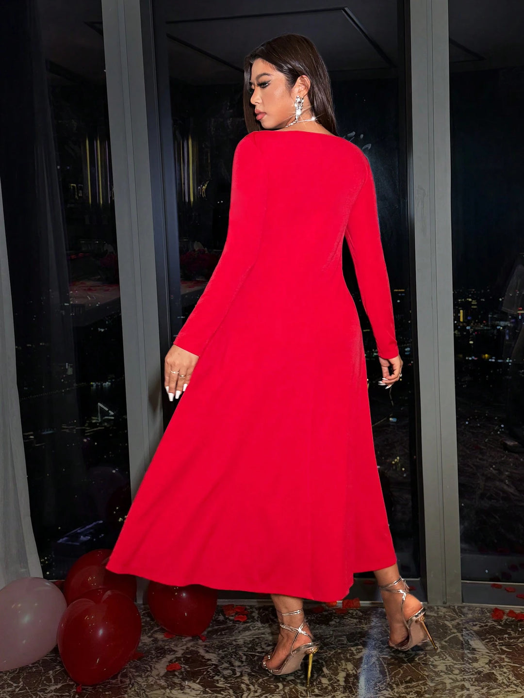 Rochie midi Shein Curve+, roșu