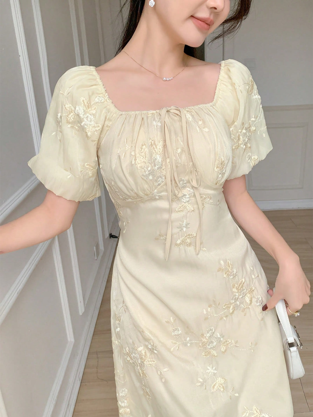 SHEIN cream midi dress