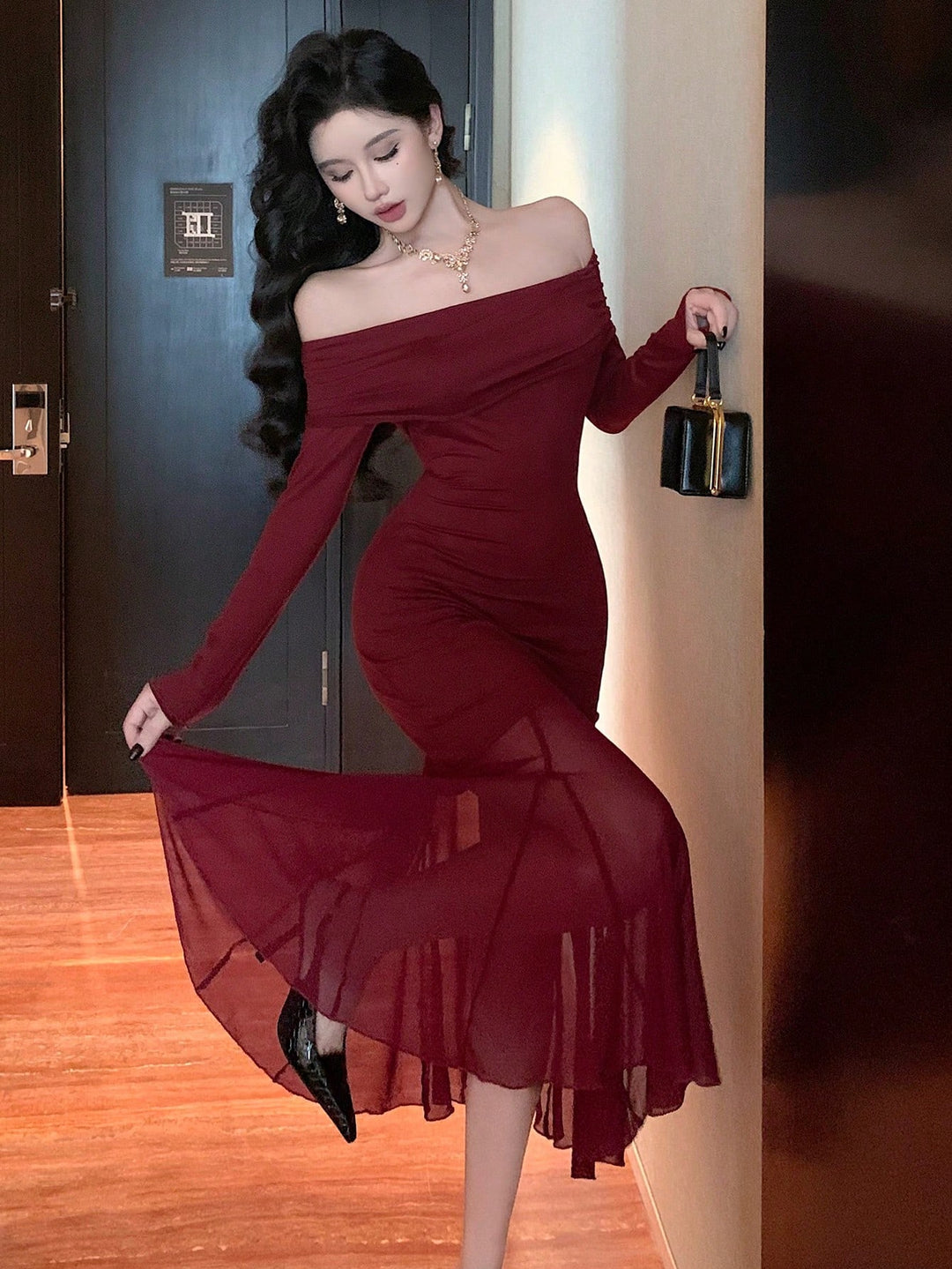 Rochie midi SHEIN, vișiniu